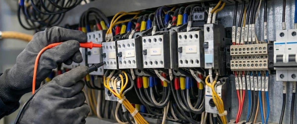 Engineer installing Dranetz measurement equipment